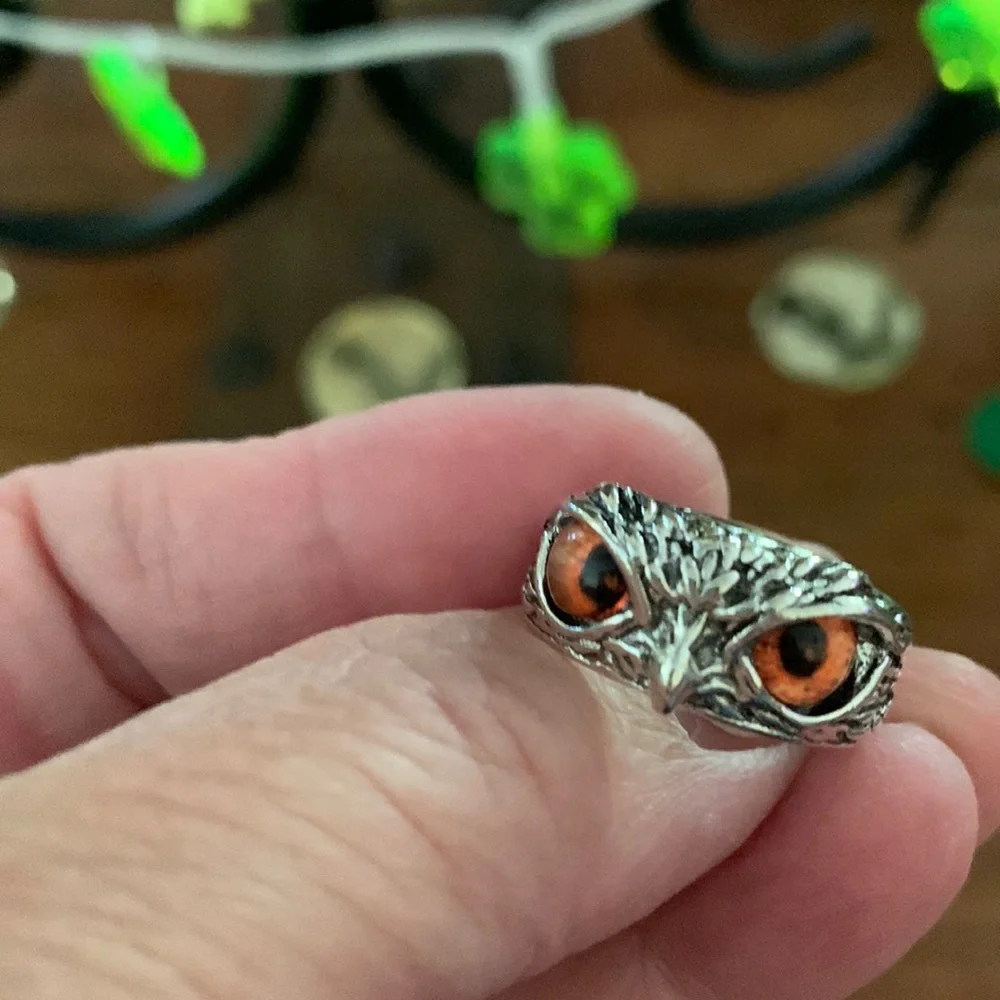 🚨🎉SOLD ELSEWHERE!🎉🚨Sterling Silver S925 Orange Owl Eyes Adjustable Ring - Picture 1 of 5